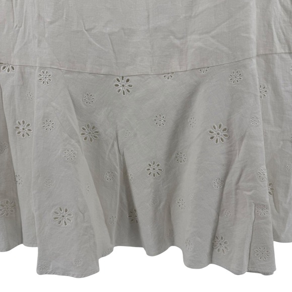 Zara Womens Size Large Linen Blend Eyelet Maxi Skirt Off White Boho Flowy - Picture 3 of 11